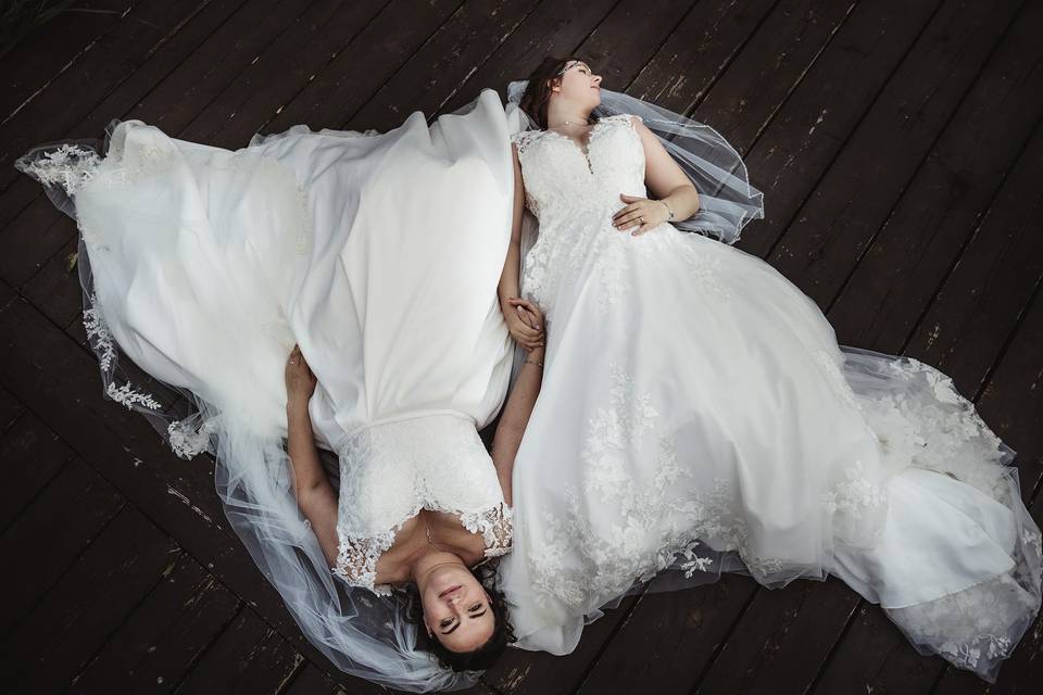 Two brides creative pose