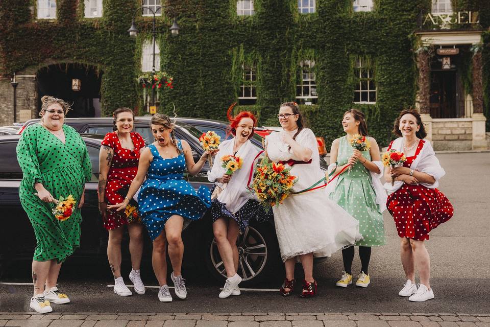 Giggling bridesmaids