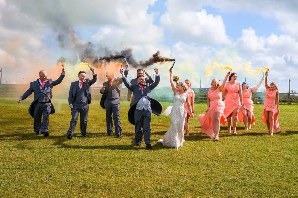 Smoke bomb bridal party