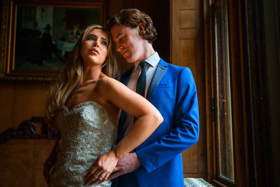 Window lit bridal portrait