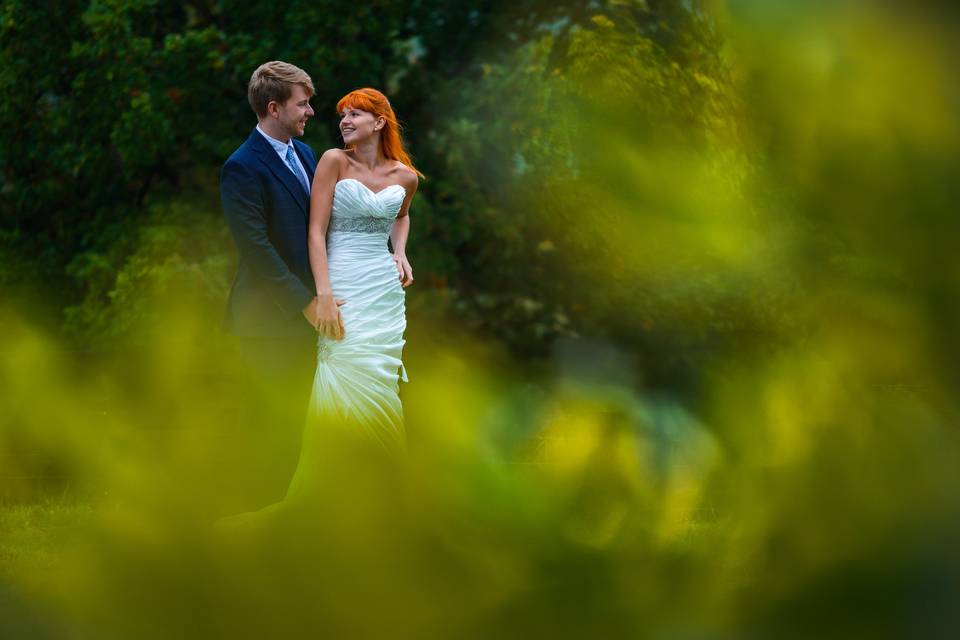 Bride & groom bokeh shot