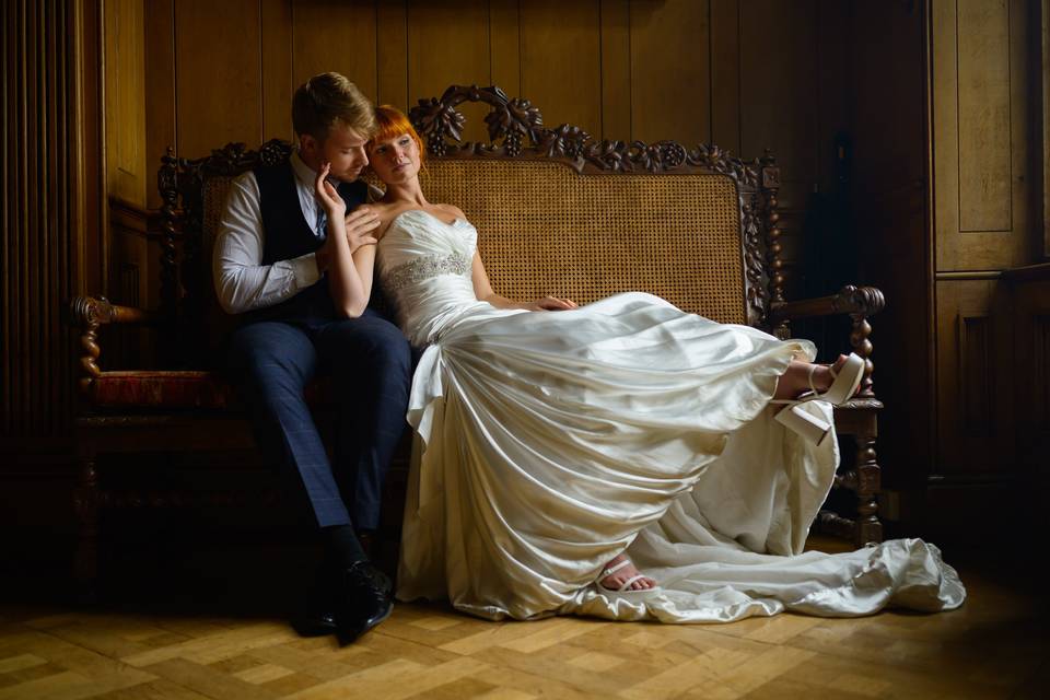 Window lit bridal portrait