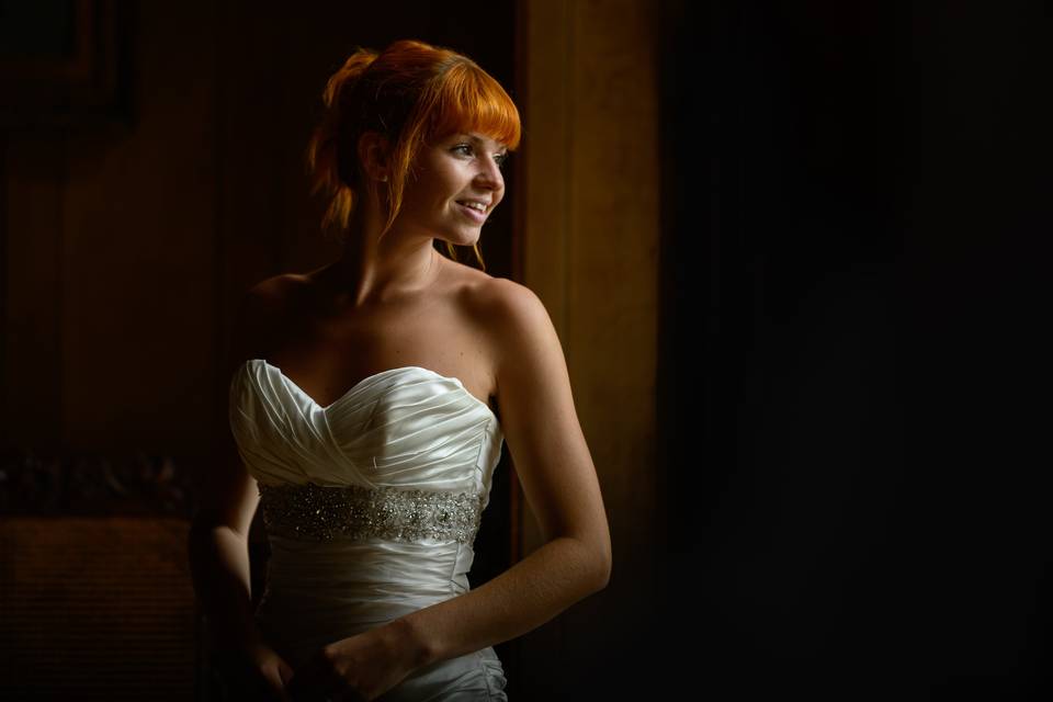 Window lit bridal portrait