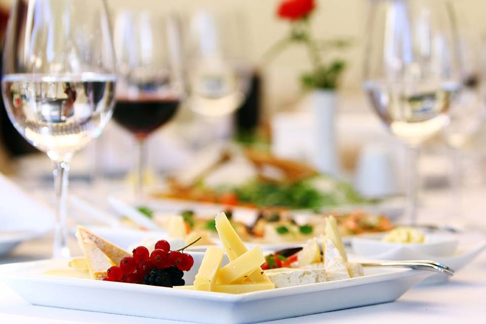 Cheese plate with wine