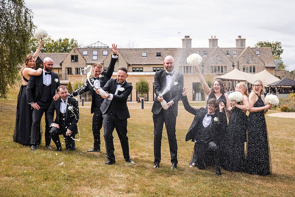 Champagne spray wedding