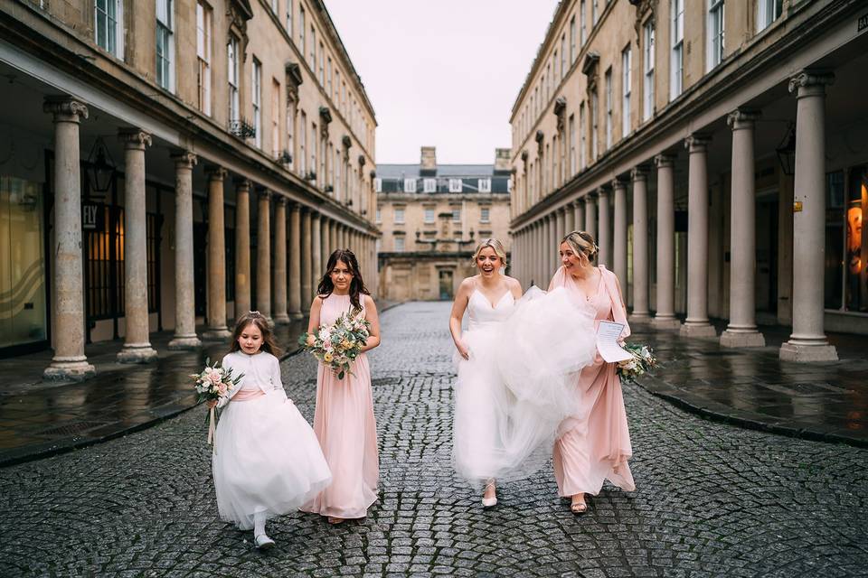 Bride and her bridesmaids