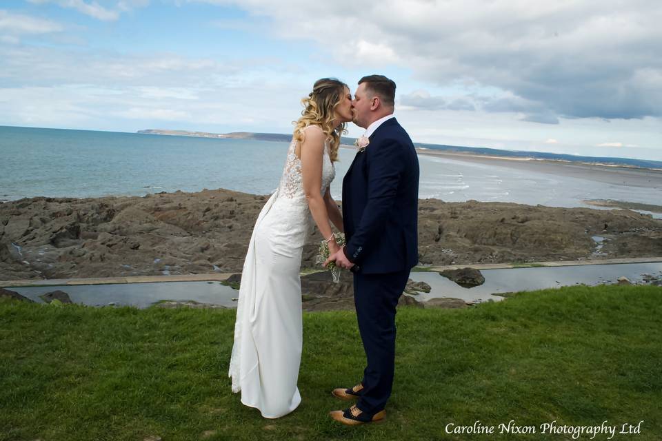 Beach bride and groom