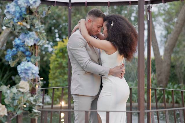 Bride and groom having dance