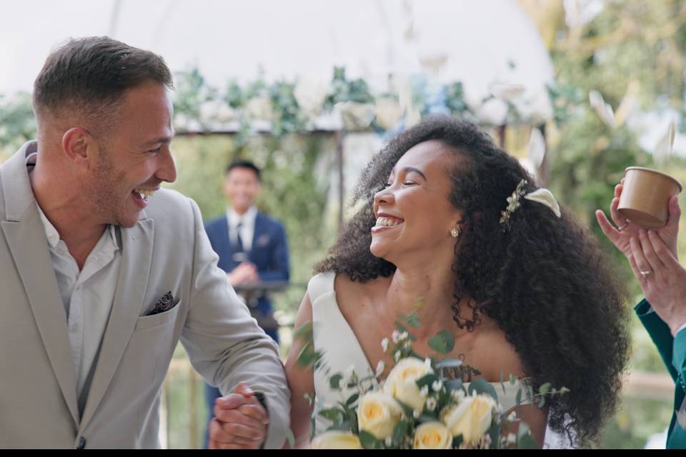 Bride and groom smiling
