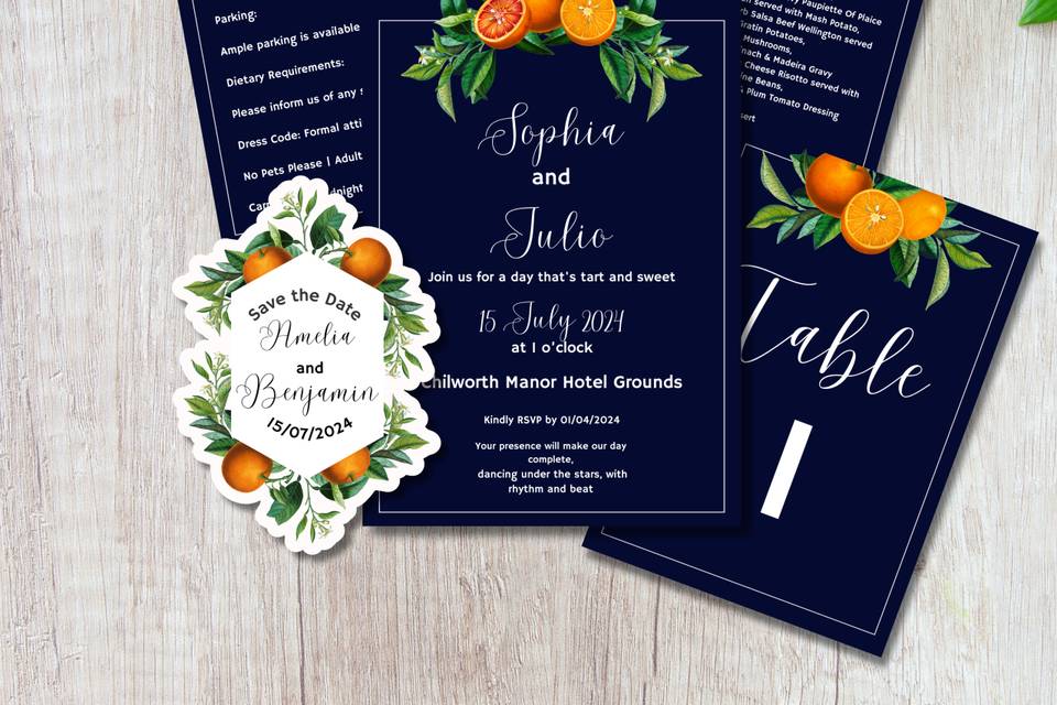 Orange Navy Invite Suite