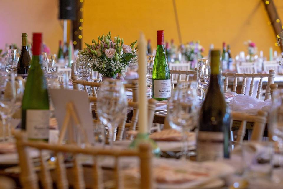 Table Set up inside Tipis