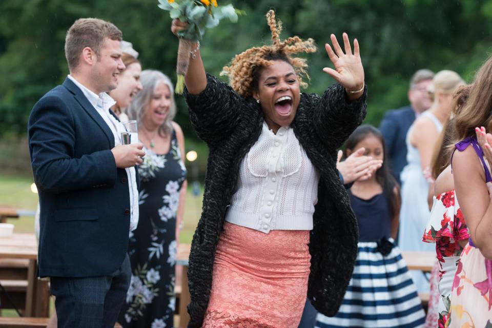 Winning he bouquet toss