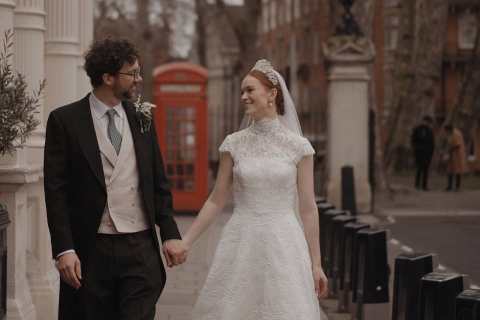 Bride and groom in mayfair