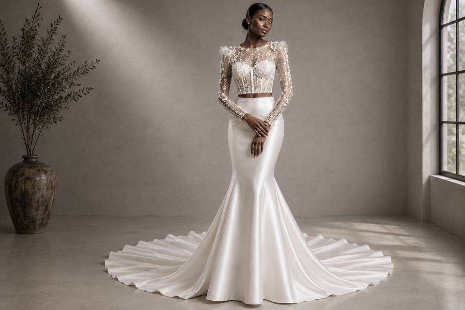 Flutter Sleeve Satin Bridal