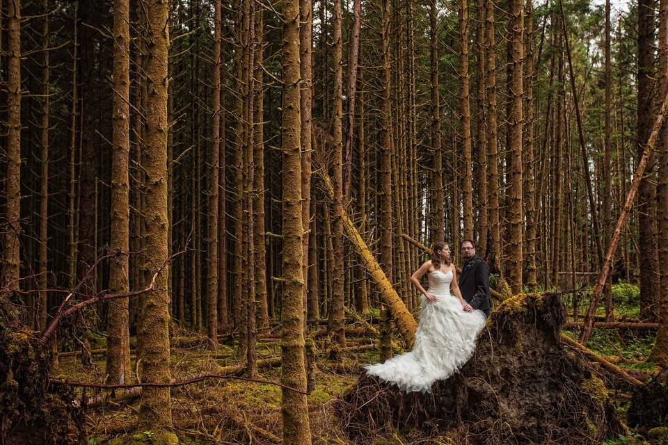 Wedding photo in woods