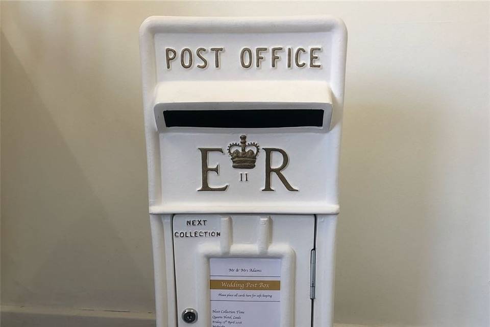 White with Gold Text Post Box