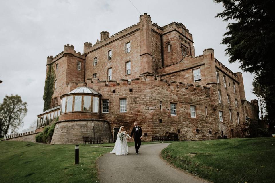 Couple at back of castle