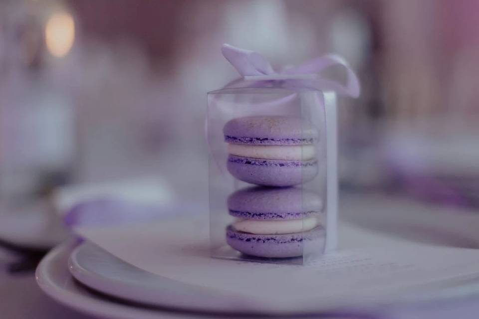 Box with two macarons and a bow