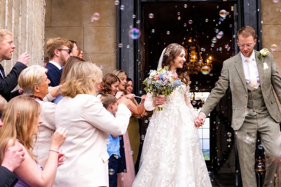 Wedding bubble exit.