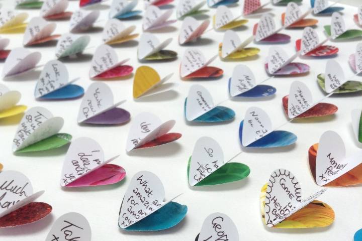 Bright coloured signed hearts