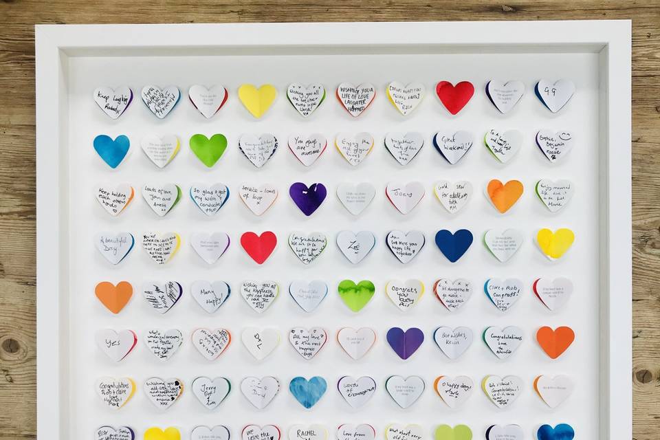 100 hearts in bright colours