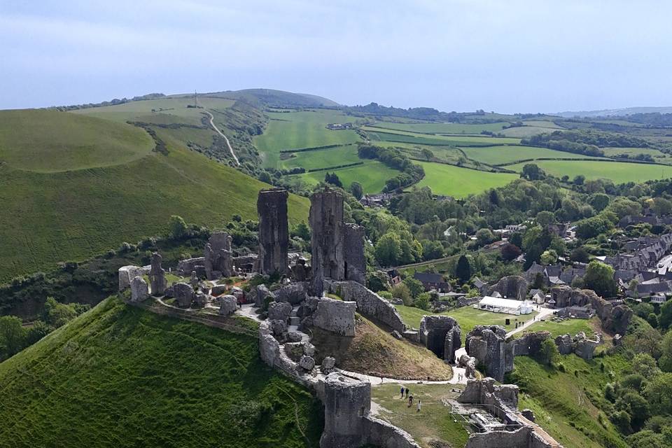 Corfe castle drone