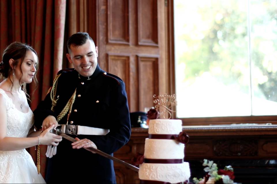 Cutting the cake with sabre