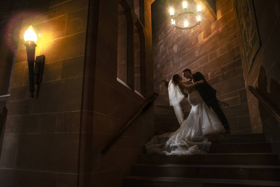 Newlyweds on the stairs