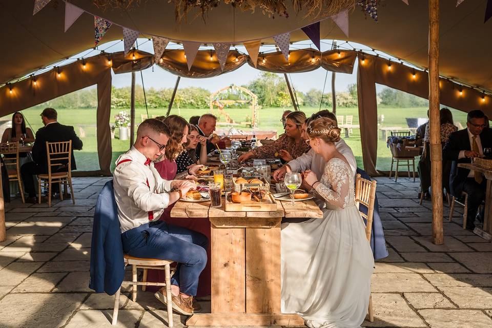 Dining in the marquee
