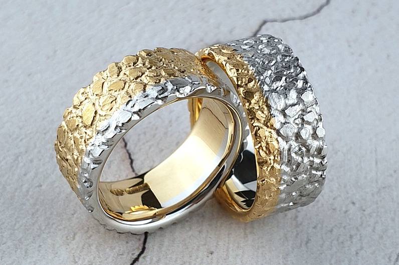 Unique textured wedding rings