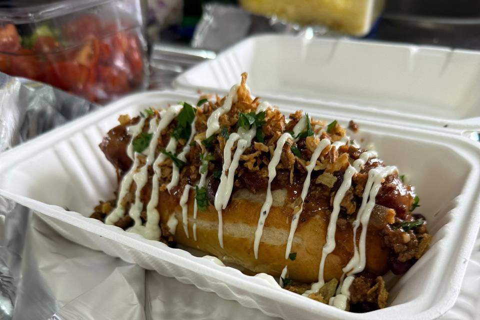 Loaded chilli dog