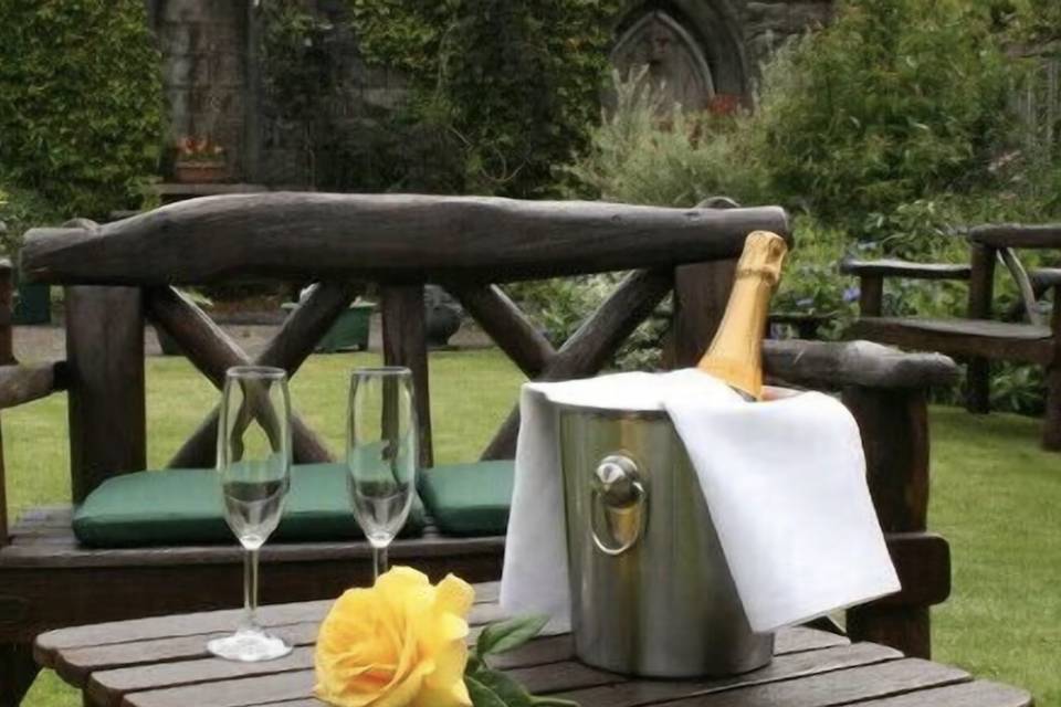 Seating for two with champagne