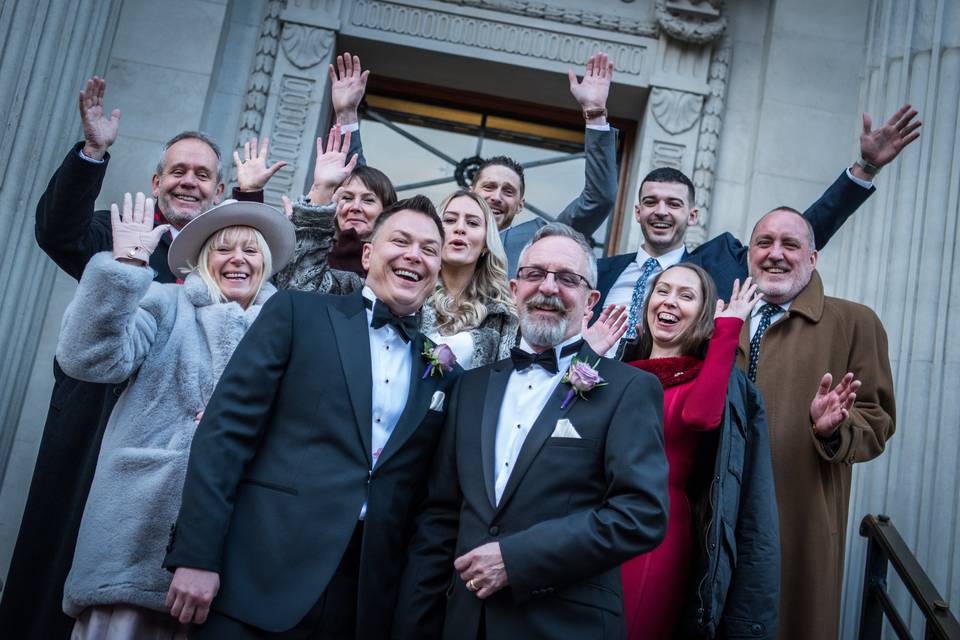 Celebrating on the steps