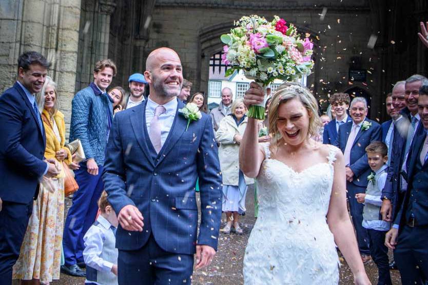 Running through confetti