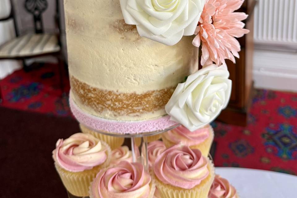 Lemon cake with faux flowers