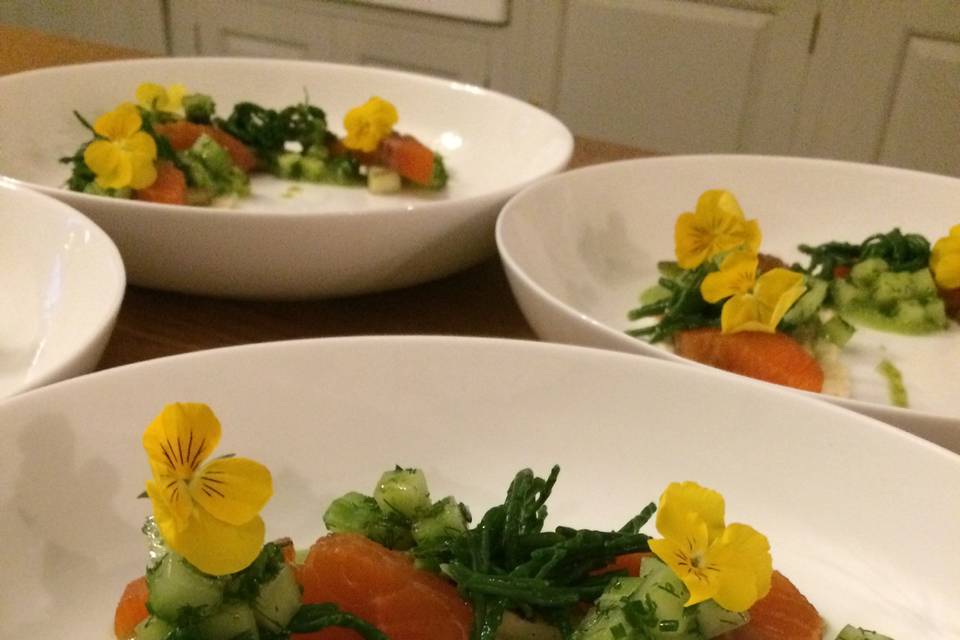 Treacle cured salmon and cucum