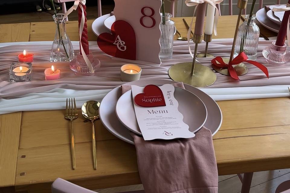 Heart themed table setting