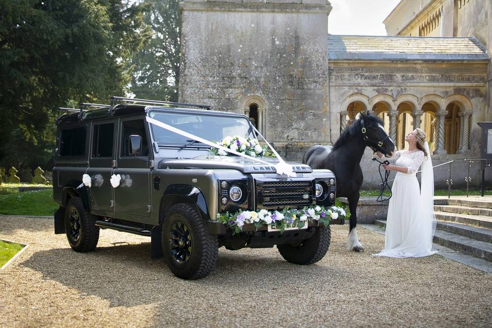 The car, the horse, the bride