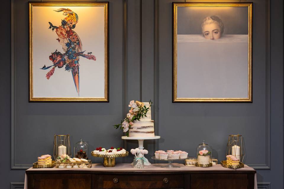 Wedding cake on dresser