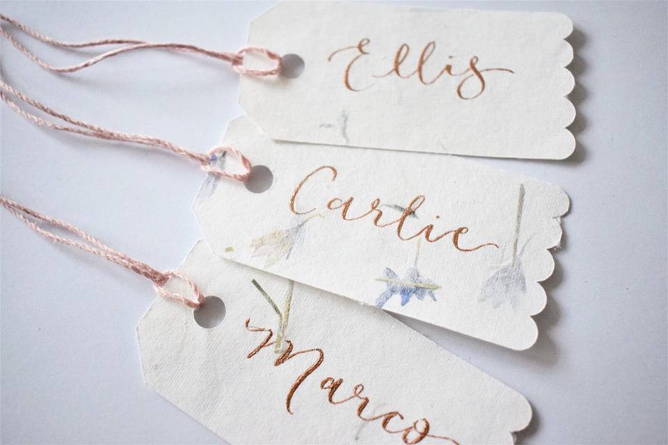 Calligraphy petal name tags