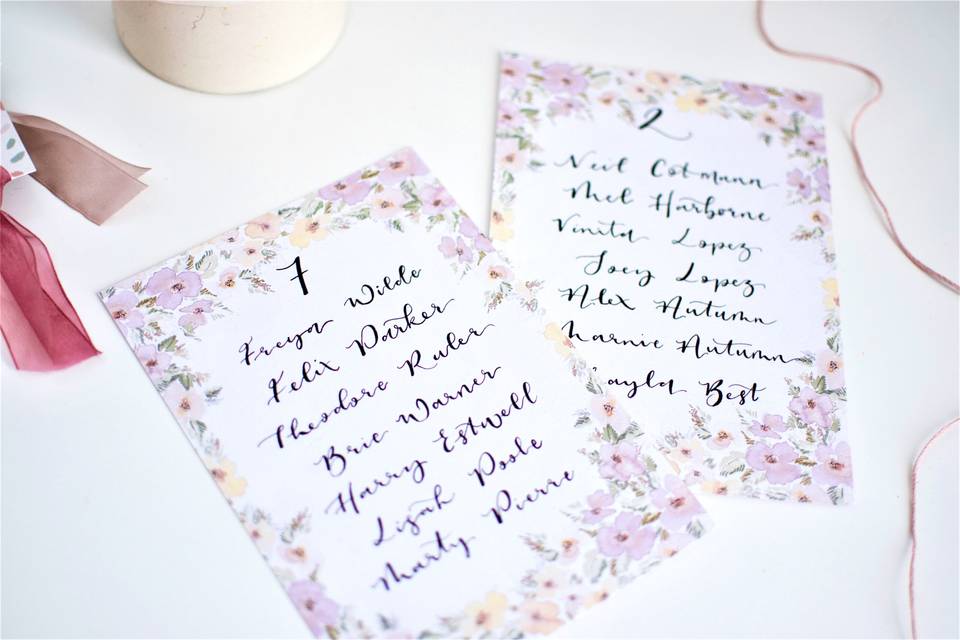 Wedding seating plan cards