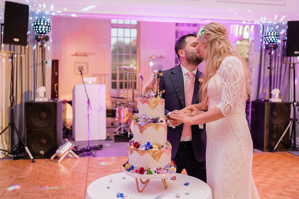 Newly weds cutting the cake