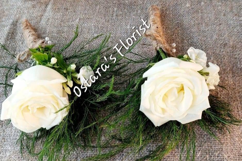 Rose and fern buttonholes