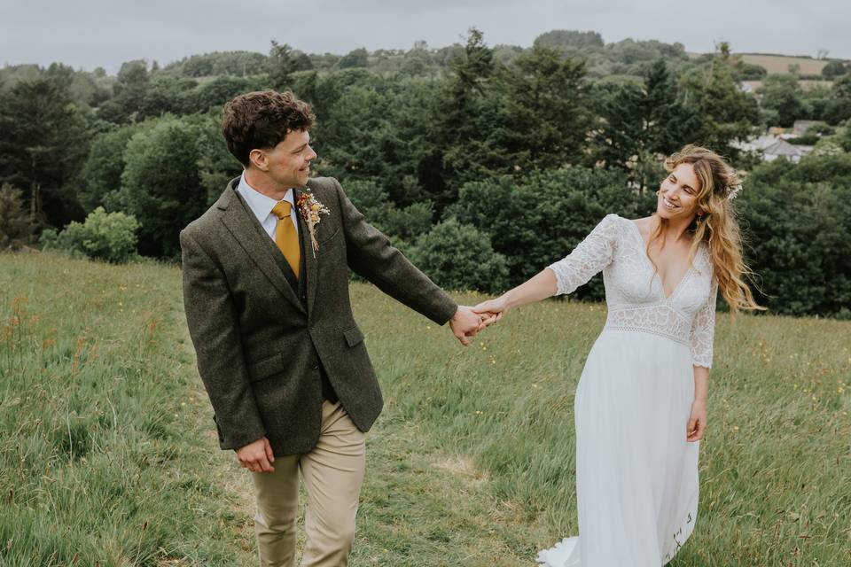 Walking through field