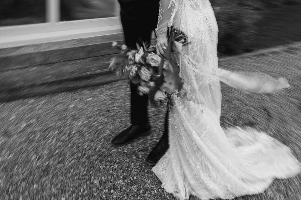 Bride and groom kiss