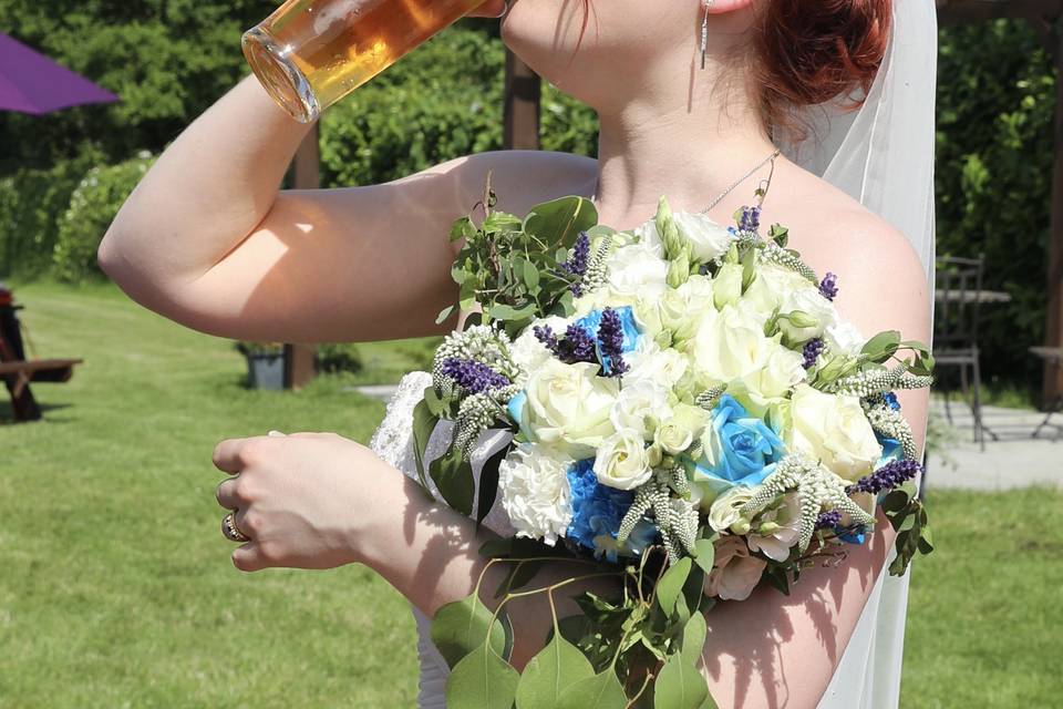Bride with a pint