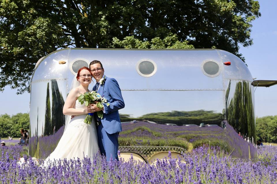 Bride and Groom in lavender fi