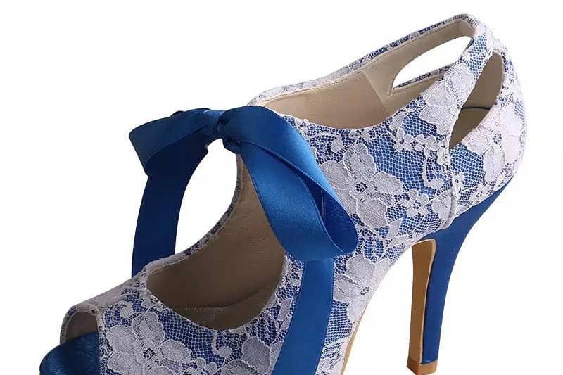 Blue lace wedding shoes