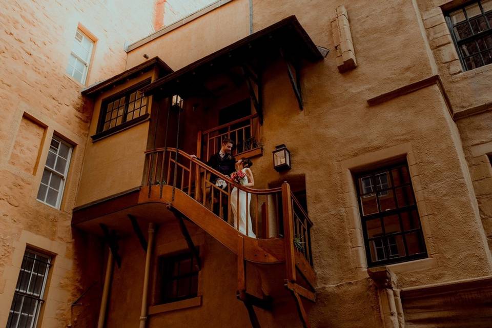 Couple on pentice stair