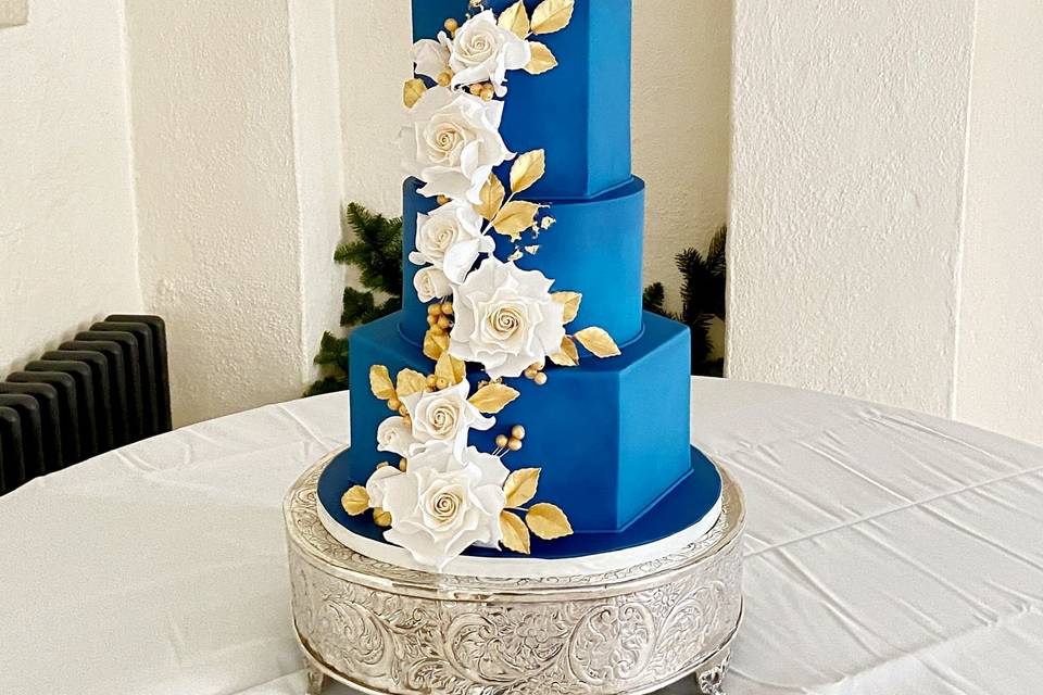 Royal blue with sugar flowers